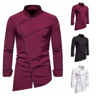 Camisa Social Masculina Slim Fit Manga Longa De Vários Botão E Assimétrico Uniforme Casual Festa Trabalho