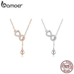 Colar Bamoer S925 Prata Elegante Corrente De Charme Infinito Pingente De Zircônia Para Mulheres Joias Acessórios
