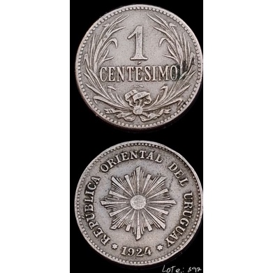 Moeda antiga Uruguai 1 centésimo 1924. L.: 0080