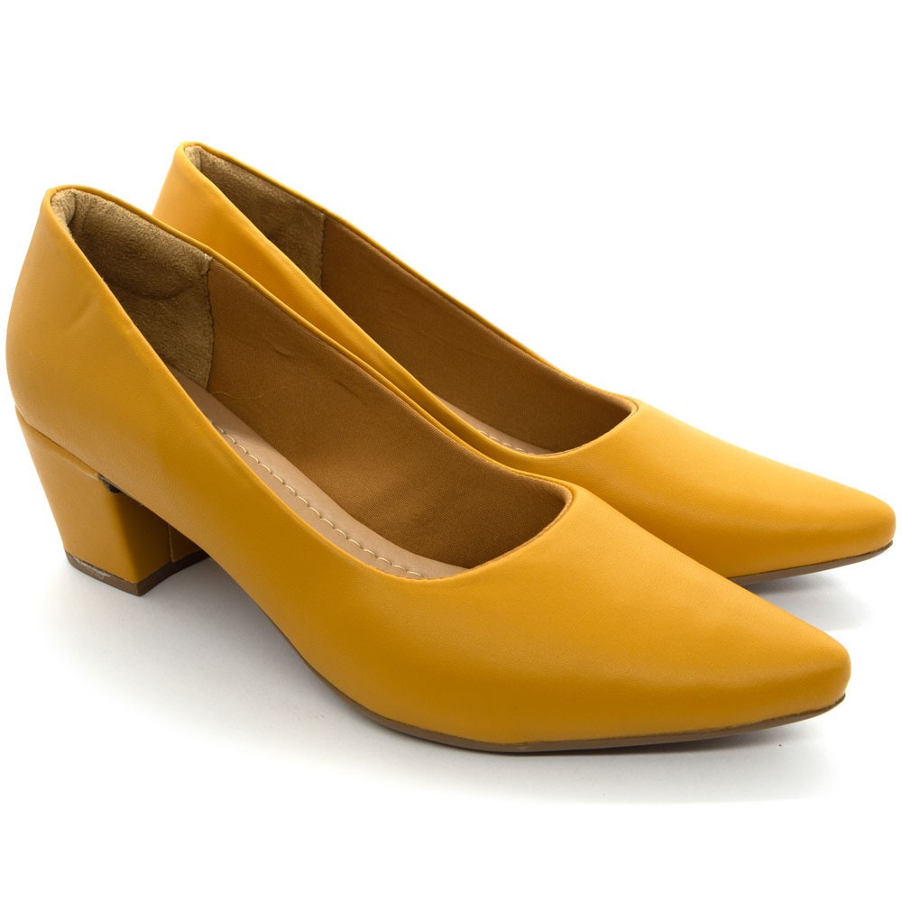 scarpin amarelo salto baixo