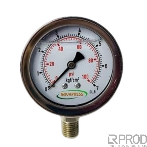 Manômetro vertical - Diam.63mm (2.1/2 ) com escala de 0-7 Kgf/cm2 X 100 Psi + Certificação