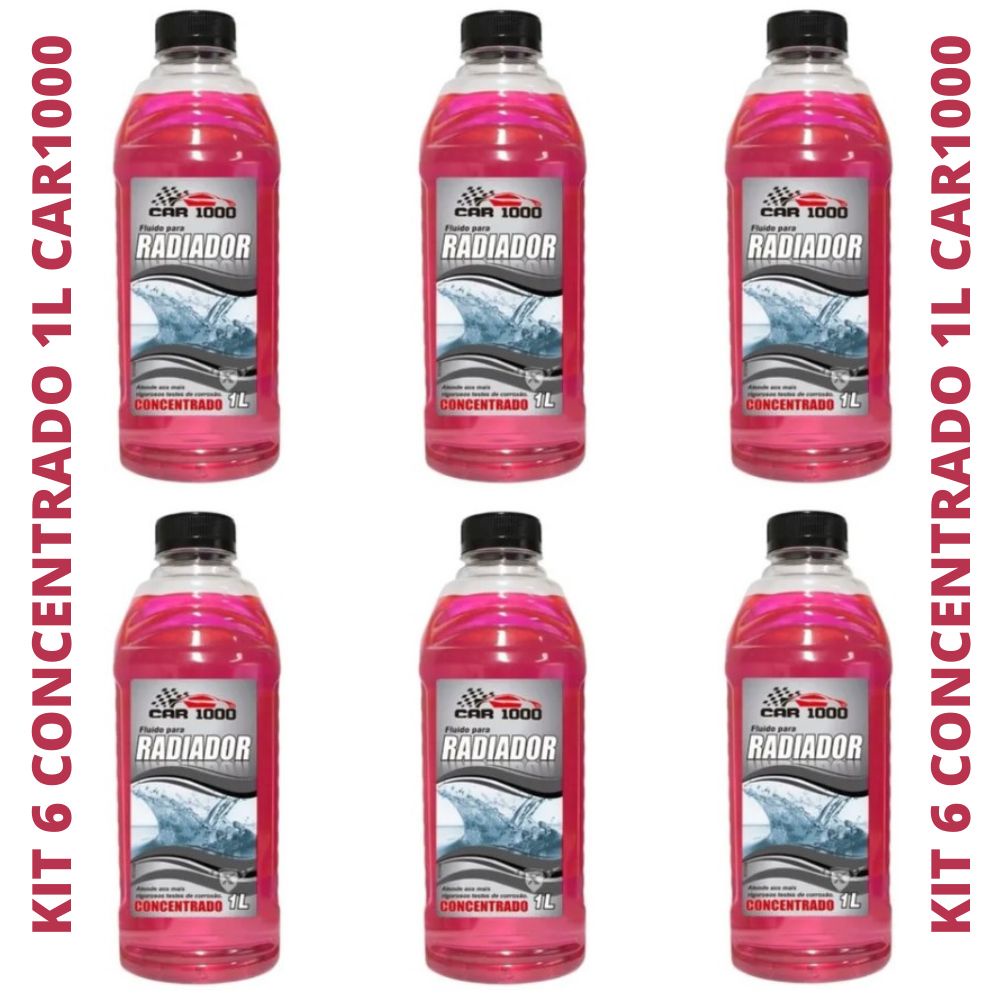 Kit 6 Aditivo Radiador 1L Fluido Rosa Concentrado Car1000