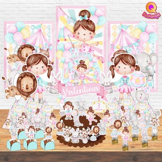 Circo Rosa Aquarela Kit Decoração Festa Pronta Só um bolinho *78 itens* Topo de Bolo Personalizado