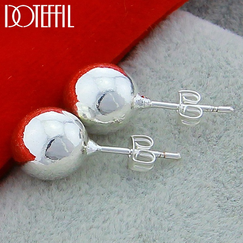 DOTEFFIL Prata Esterlina 925 Sterling 8/10mm Brincos Redondos De Bola De Contas Sólidas Para Festa De Noivado Feminino Jóias em Oferta na Shopee