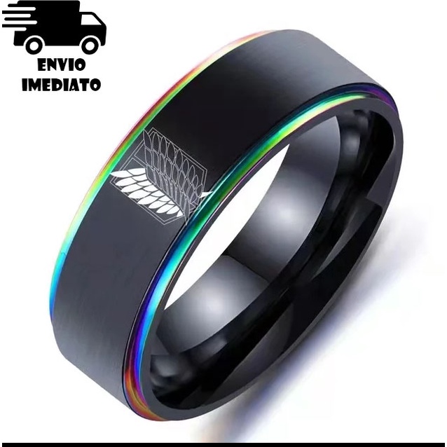 Anel anime Attack on titan anel aço inoxidavel tropa de exploração asas da liberdade