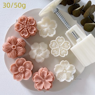4Pcs/Set Mooncake Mold 30/50g Cherry Blossom Flowers Sakura Pattern Stamps Hand Press Mold Plungers Pastry Tools Mid-autumn Festival