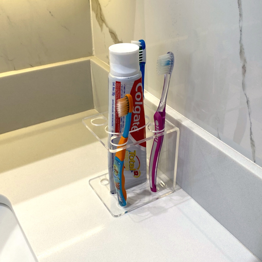 Suporte de Escova de Dente e Creme Dental - Organizador de banheiro em Acrílico Transparen...