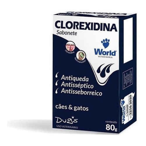 Sabonete Clorexidina Pet antisseptico Dermatologico Coceira Cachorros e Gatos Dugs 80 gr