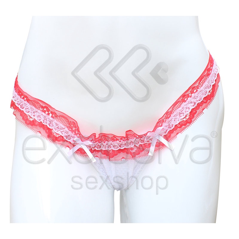 Lingerie Sapeka - Calcinha Fio Lady | Cor: Branco com Detalhe Vermelho