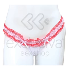 Lingerie Sapeka - Calcinha Fio Lady | Cor: Branco com Detalhe Vermelho