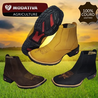 Bota Country Masculina Botina Texana Couro Nobuck Legitimo Cano Médio Western Bico Quadrado em Oferta na Shopee
