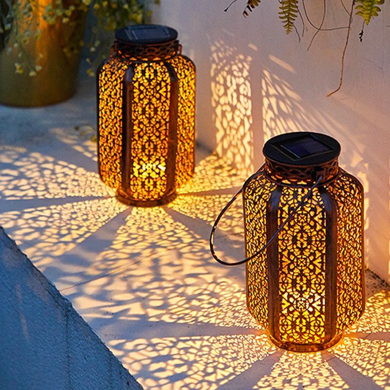 Led Luz Solar Ao Ar Livre Jardim Retro Vintage Ferro Arte Lanterna Pátio Decoração Do Pendurado Luzes Da Árvore Lâmpada