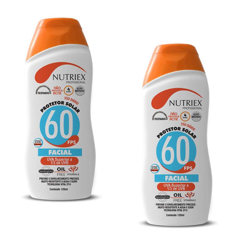Protetor Solar Facial FPS 60 120 ML Bisnaga com 2 Peças NUTRIEX em Oferta na Shopee