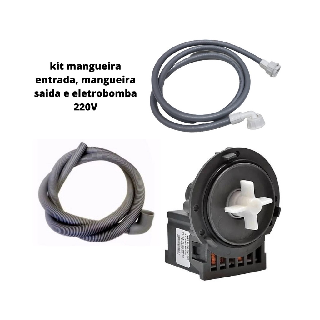KIT BOMBA DE SAIDA DE AGUA 220v MANGUEIRA DE ENTRADA DE AGUA 1,20 E MANGUEIRA DE SAIDA DE AGUA BOCAL LARGO CURVO 1,90