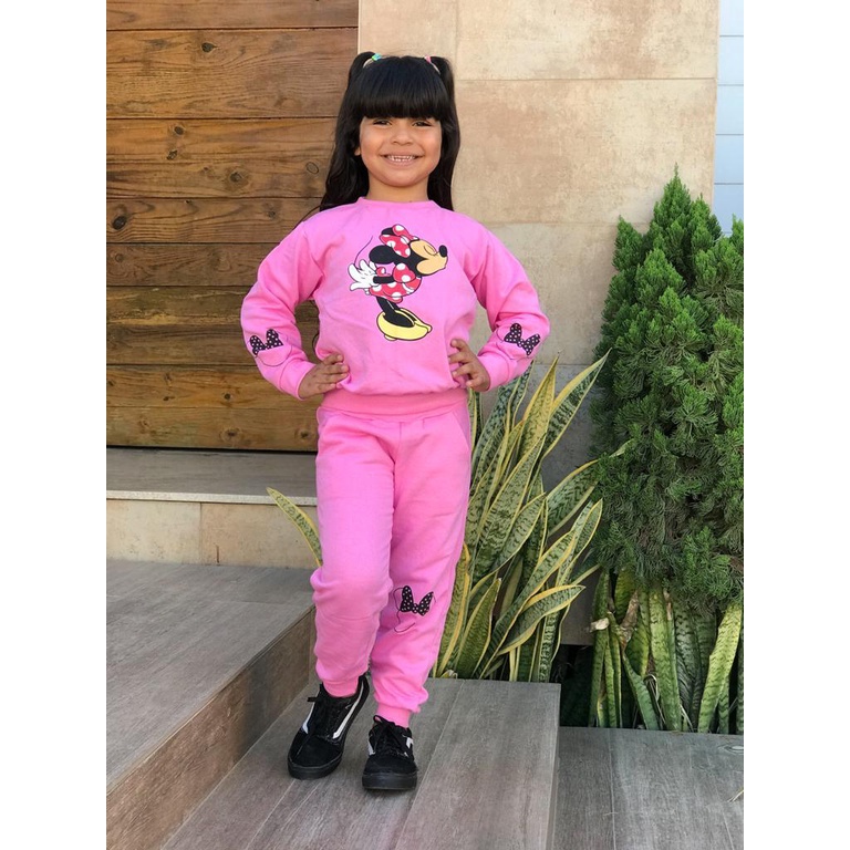 Conjunto de Moletom Infantil Juvenil Flanelado Super Quentinho Para Meninas Luxo Minnie
