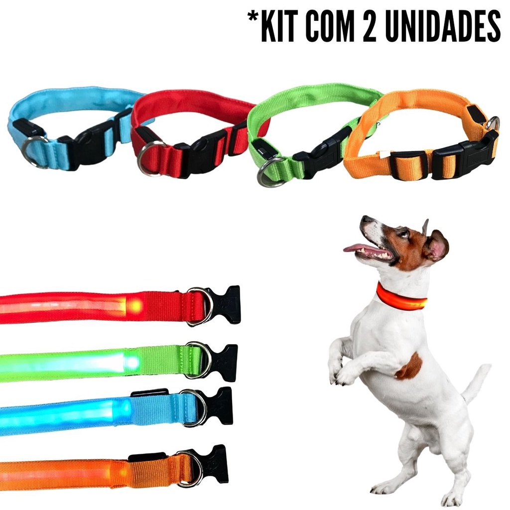 2 Coleira Para Cachorro Pet Com Led Tamanho P Regulável em Oferta na Shopee