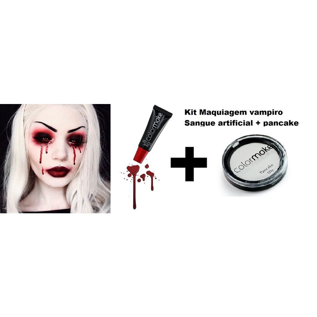 Kit Maquiagem Vampiro Drácula Sangue falso e pancake Branco maquiagem halloween envio rápido