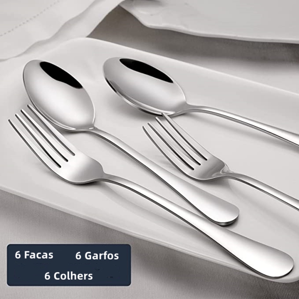 Jogo De Facas, Garfos E Colheres Luxo 18 Peças Em Aço Inox | Shopee Brasil