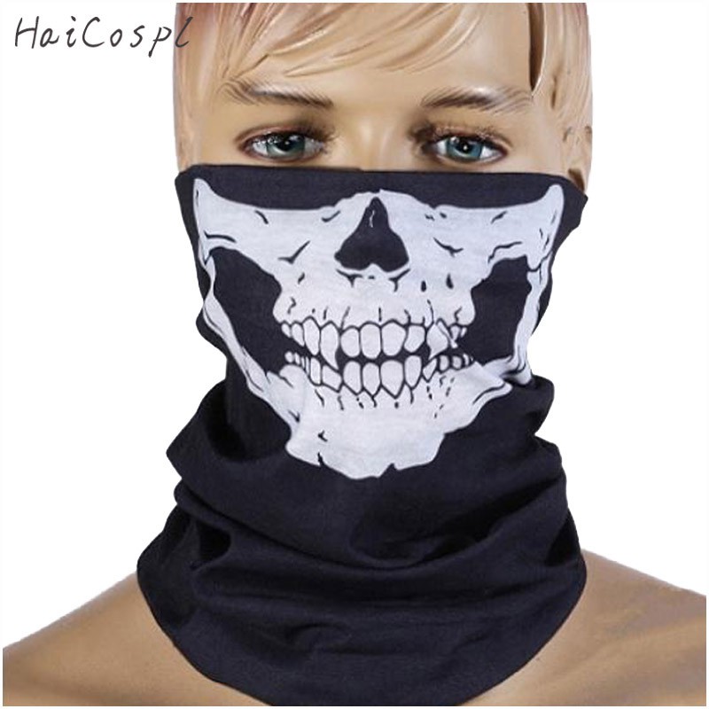 Skull Head Mask Ghost Face Halloween Party Men Women Cool Black Long ...