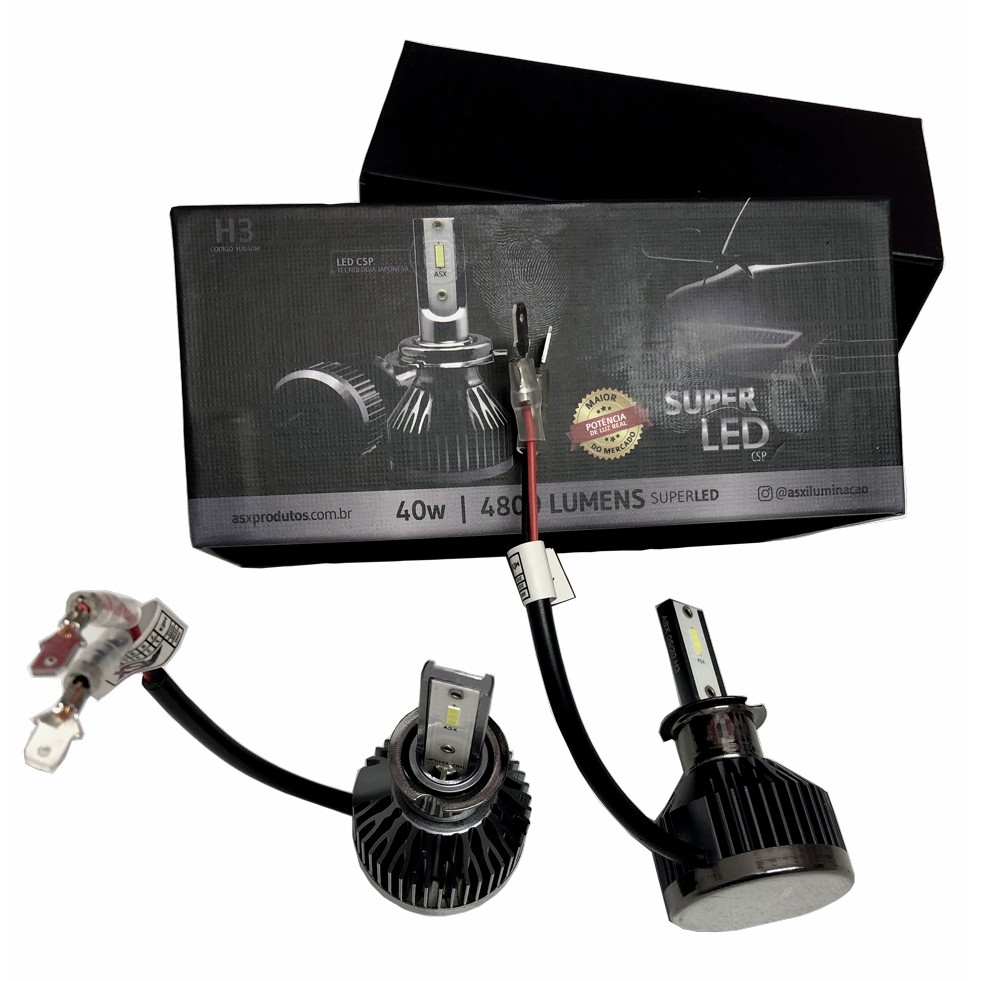 Lâmpada Ultra Led H3 6000k 40w 5500 Lumens asx Par de Lâmpada Ultra Led