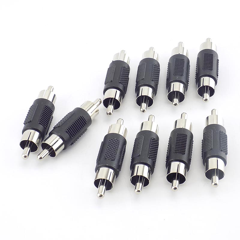 10 Pçs/Lote Adaptador De Vídeo RCA Macho Para Conector Acoplador Plugue De Áudio CCTV Camea Microfone Cabo De Conexão