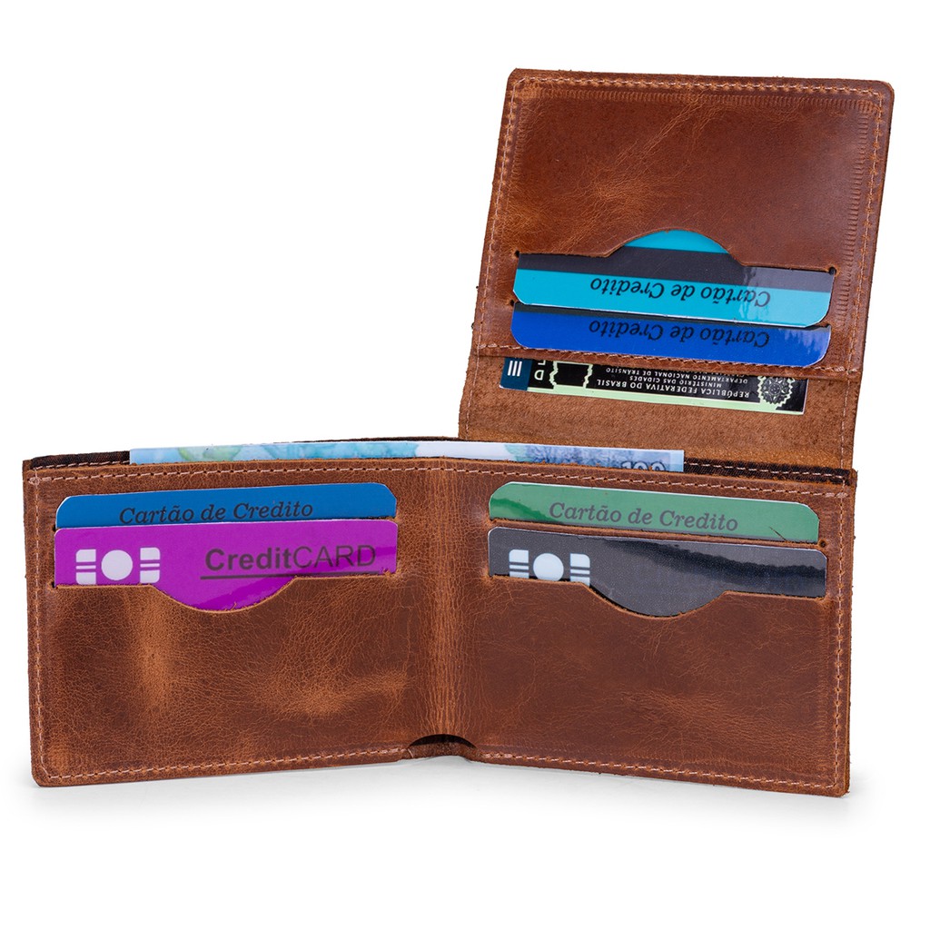 Carteira Masculina Tampa 100% Couro Legítimo 6 Cartões/Cnh/cédulas