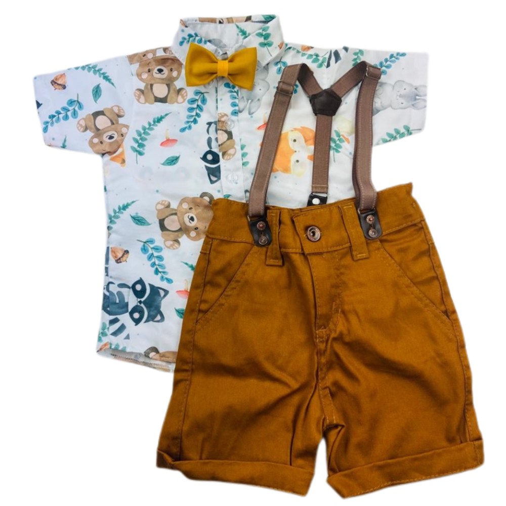 CONJUNTO BOSQUE SOCIAL roupa tema infantil temática festa menino Camisa Gravata Bermuda e Suspensório em Oferta na Shopee