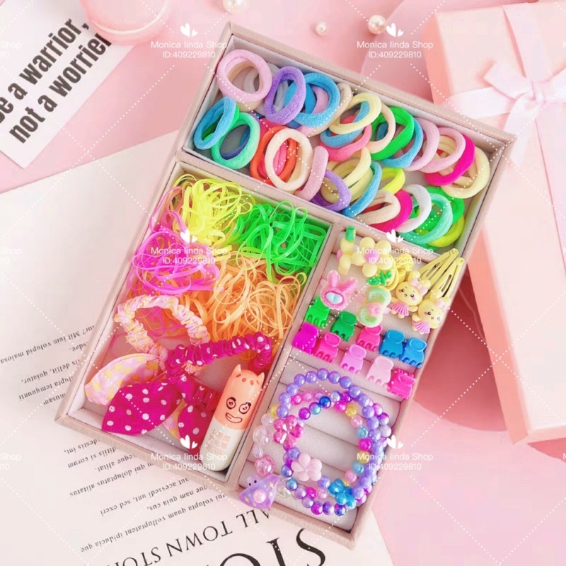 Kit 512 Acessórios Para Cabelo Elásticos Colorido Rabico Xuxinha Caneta/Anel/Pulseira Moda Infantil em Oferta na Shopee