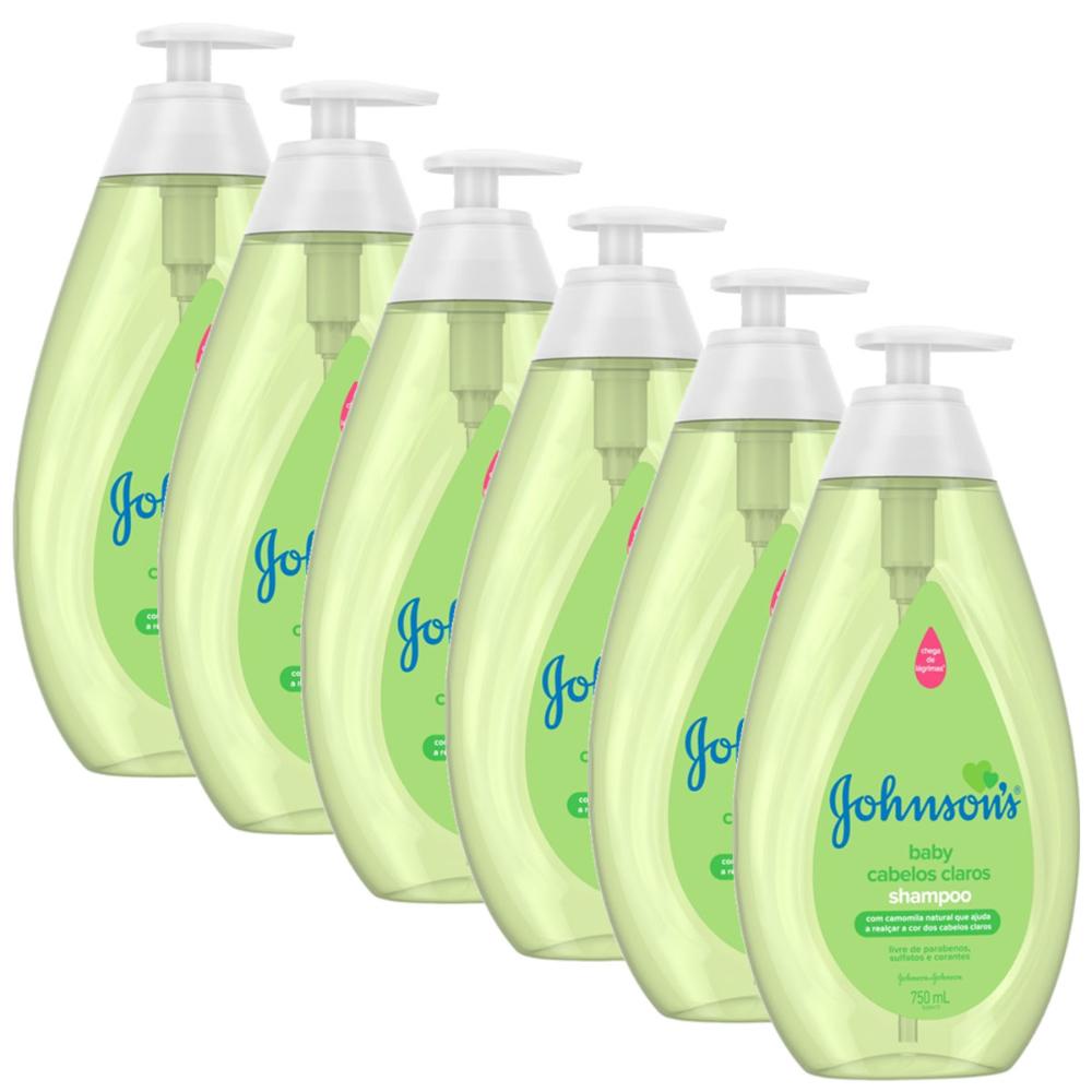 KIT 6 Shampoos Johnson's Baby Cabelos Claros 750ml - Mom & Baby