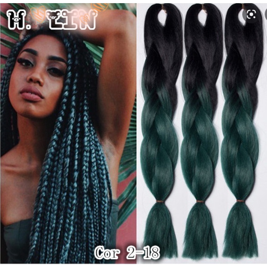 7 pecas pacotes Jumbo 2-18 - Kanekalon Tranças Box Braid Twist Cor Preto com ombre hair californiana verde escuro