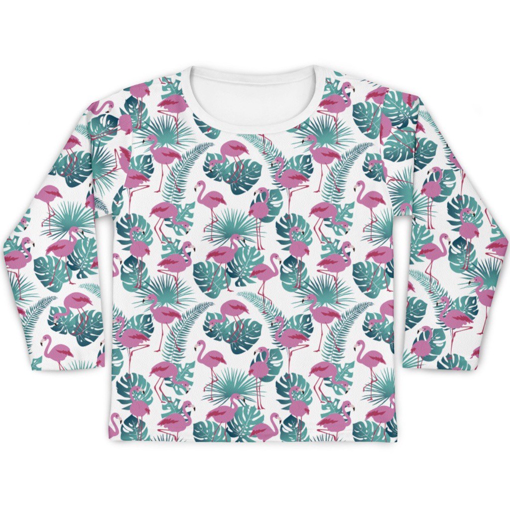 Blusa Feminina Manga Longa Infantil Menina Proteção Solar+50 Flamingos Folhas MiniBoo