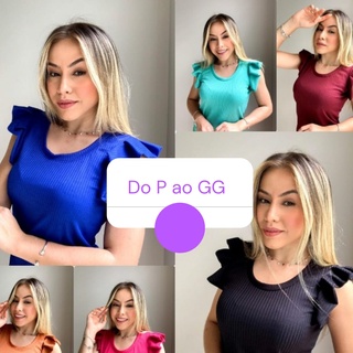 Blusa Feminina Canelada Regata com Babado Moda Blogueira