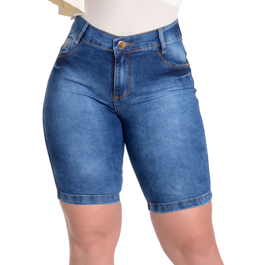 Bermudas Jeans Femininas Cós Alto Veste Bem Até o Umbigo Até no Joelho 34 36 38 40 42 44 46
