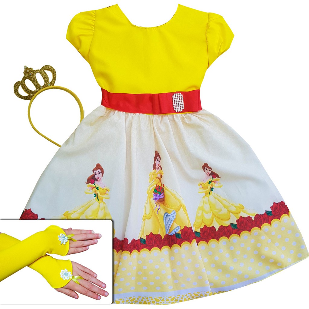 Vestido Fantasia Bela E A Fera Modelo Novo Infantil + Luva