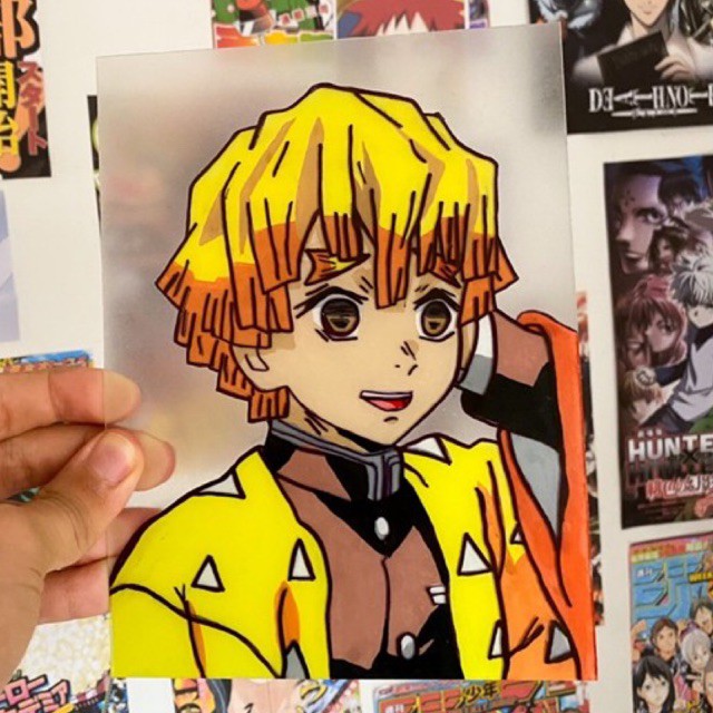 Zenitsu Agatsuma Quadro Demon Slayer (glass painting/pintura no vidro