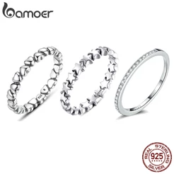 Anel De Prata Esterlina 925 Bamoer Simples Estrela Estilo Coração Joias Da Moda Para Mulheres