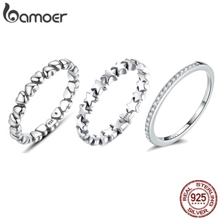 Anel Bamoer 925 Prata Simples Estrela Coração Estilo Moda Joias Para Mulheres