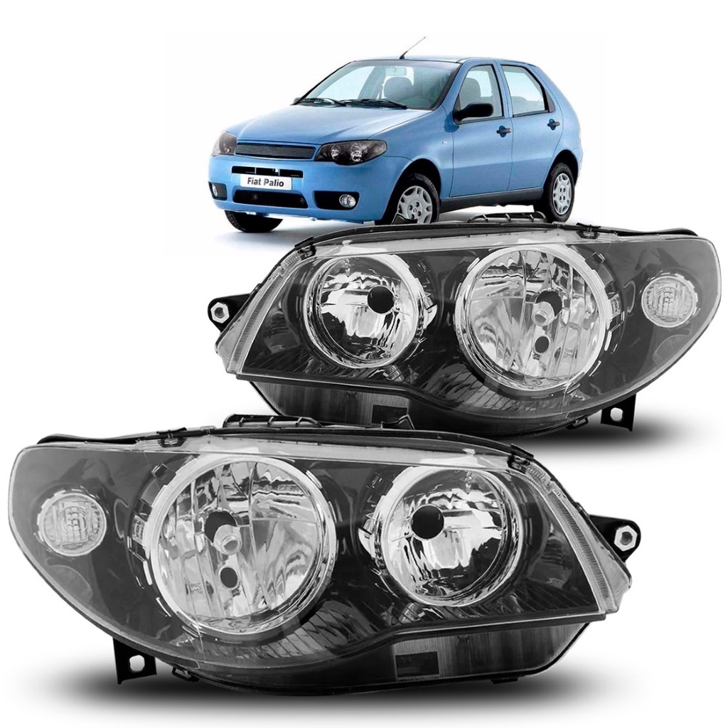 Farol Dianteiro Palio Siena Strada 2004 a 2011 Máscara Negra Aro Cromado em Oferta na Shopee