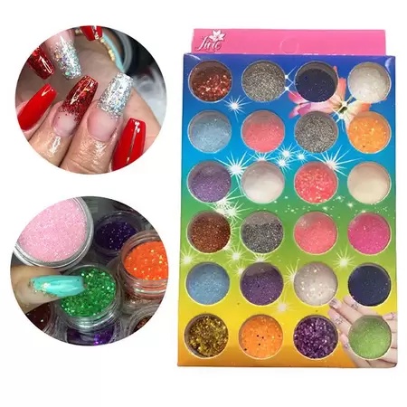 Kit Com 24 Glitter Flocado Para Decoração De Unhas em Oferta na Shopee