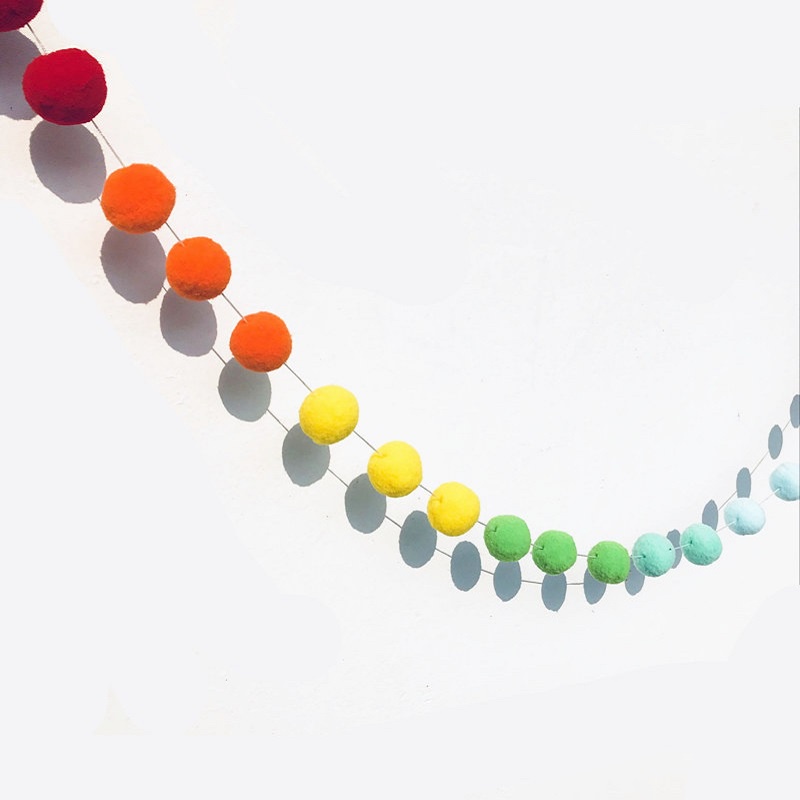 2,5metros Pingente Pompom Colorido Garland Ins Nordic Series Wool Felt Ball String DIY Material De Decoração De Quarto Infantil