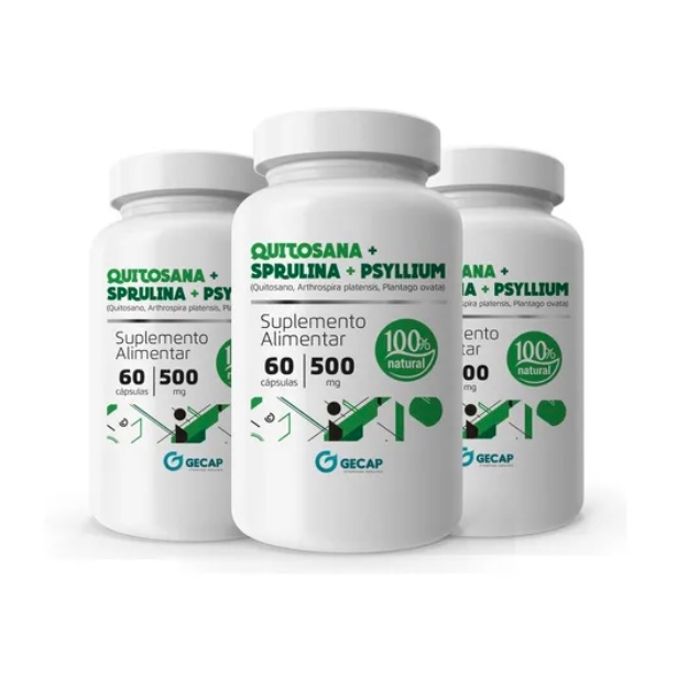 Quitosana Spirulina Psyllium - Kit 3 Frascos - 60 Cáps Cada. | Shopee ...