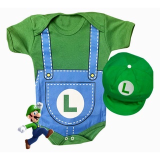 Body Infantil Luigi+Boina Super Mario Personagem Mesversário/Fantasia