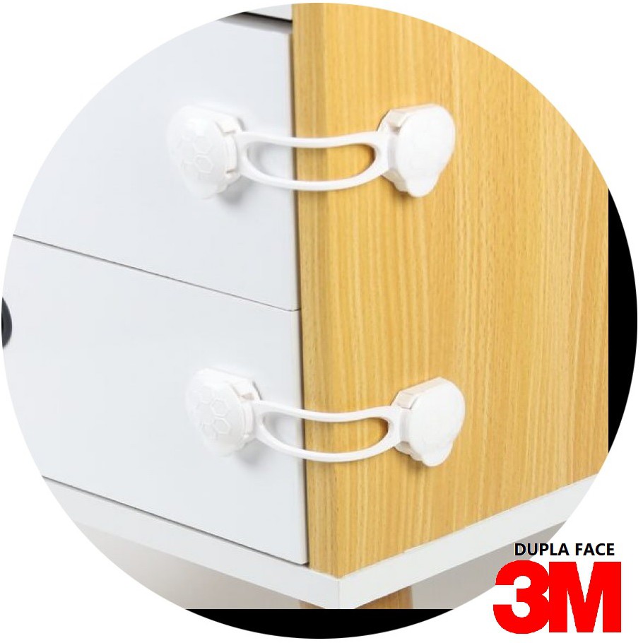 6 Travas Gaveta Segurança Bebê Branco - Adesivo 3M VHB