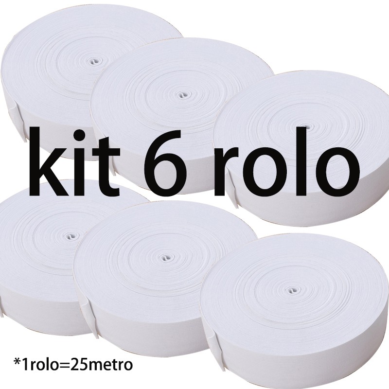 Kit 6 25metros elásticos para roupas cintura branco  elástico  fita acessórios de costura /20/25/30/35/40/45/50/mm em Oferta na Shopee