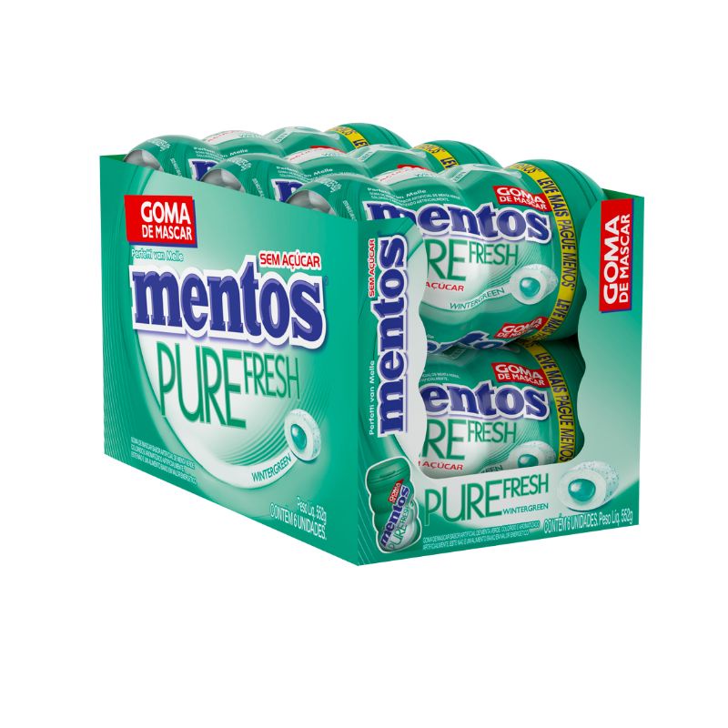 Chiclete Mentos Pure Fresh Big Garrafa Goma De Mascar Mentos Wintergreen Garrafa 6x92gr 3568