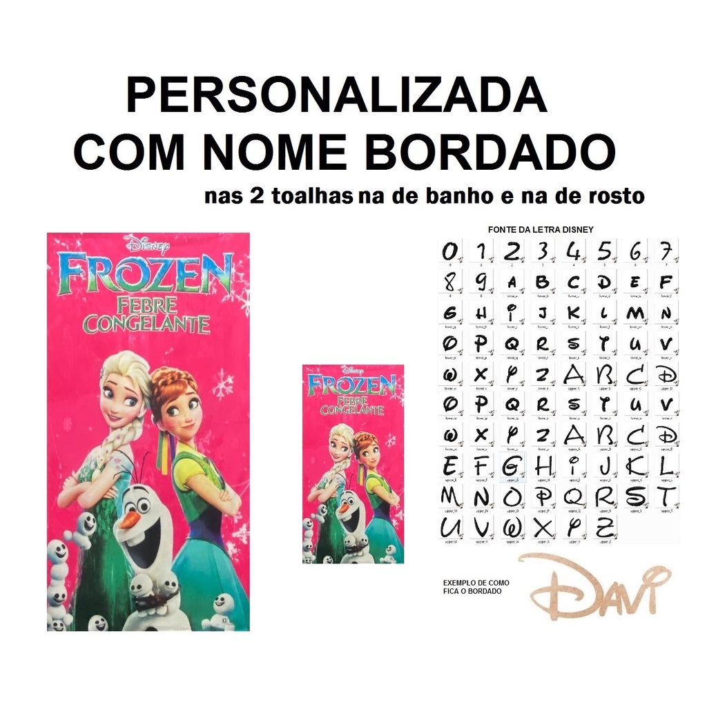 PERSONALIZADA NOME BORDADO kit Toalha Banho Infantil Frozen R + Toalha Rosto