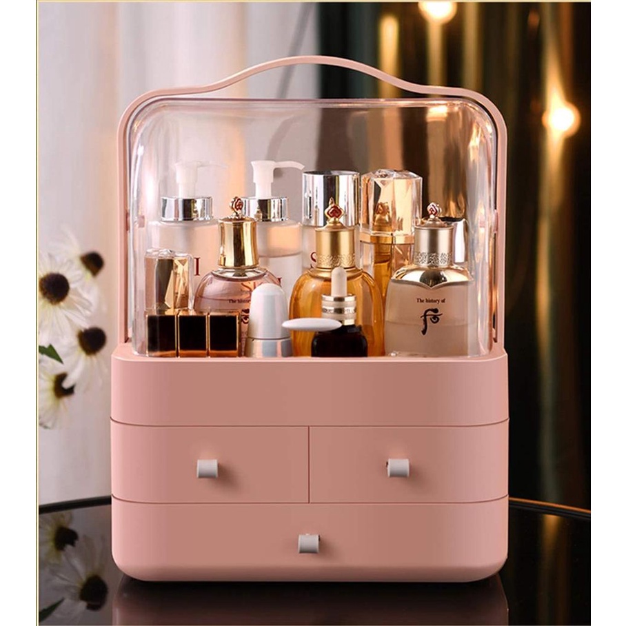 Maleta/Caixa Organizadora p/ Cosmeticos (Makeup Box, Beauty Box) Maquiagem, Bijuterias, 3 Gavetas, Rosa