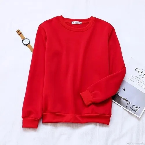 Moletom Gola Careca Nova Moda Fashion Feminino Flanelado Liso Bordô.