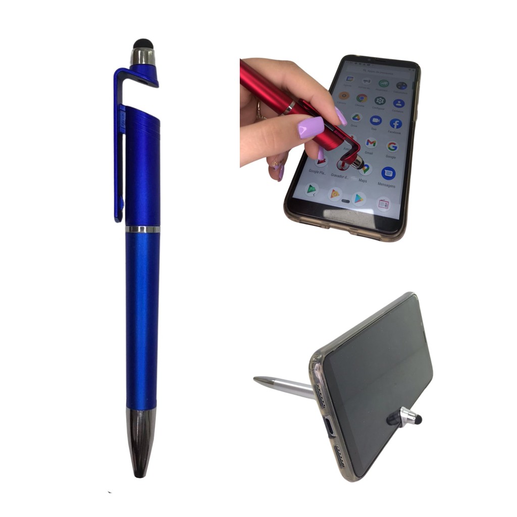 Caneta Azul  Touch Ponta Media 1mm Retrátil Apoio Universal Tablet Celular