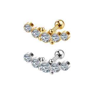 Piercing Minibarbell Aço Cirúrgico 5 Pedras Strass | Helix, Flat, Conch, Tragus, Lóbulo e Outros em Oferta na Shopee